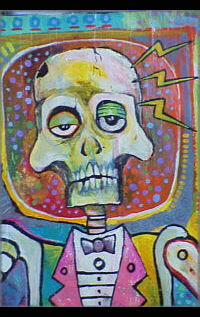 Jaime Germs Zacarias - Tim's Little Monster - detail 1 - original acrylic painting on wood panel