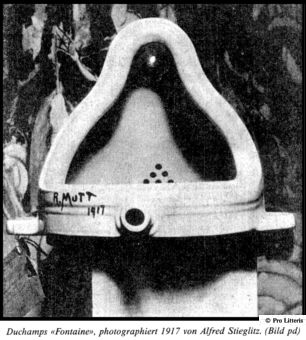 Duchamp's 'Fountain' photographed in 1917 by Alfred Stiegleitz. Copyright Pro Litteris. CLICK ON IMAGE TO ENLARGE